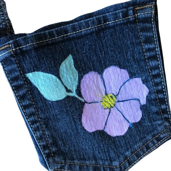 Handmade Crossbody Bag: Over Shoulder Painted Pansy Cell Phone Small Denim Purse - Picture 2 of 9